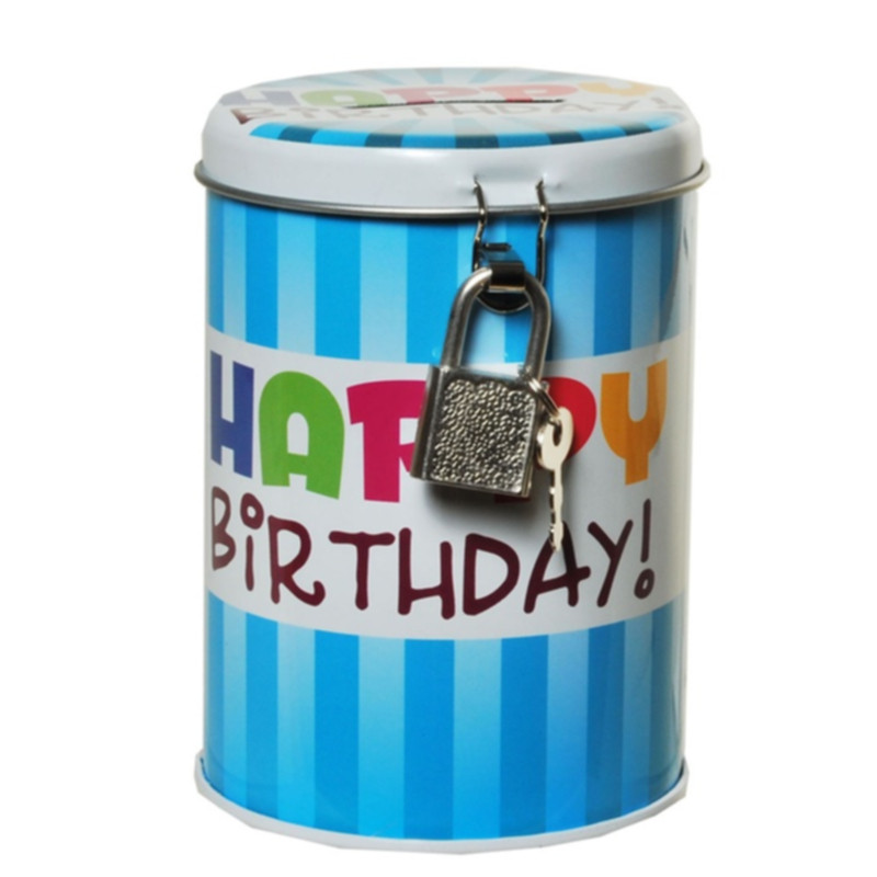 Spardose Happy Birthday mit Schloss Metall 11 x 8,5 cm Geschenkidee Geldgeschenk